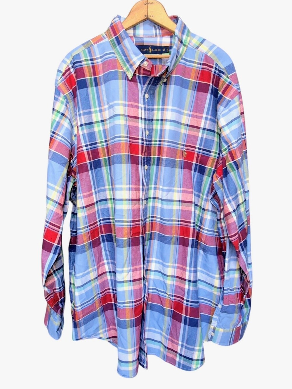 BIG & TALL Ralph Lauren Men's Blue Plaid Cotton Dress Shirt SIZE 2XB